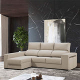 Sofá de Canto Marbella com Chaise Longue, Arrumação e Puffs - Bege