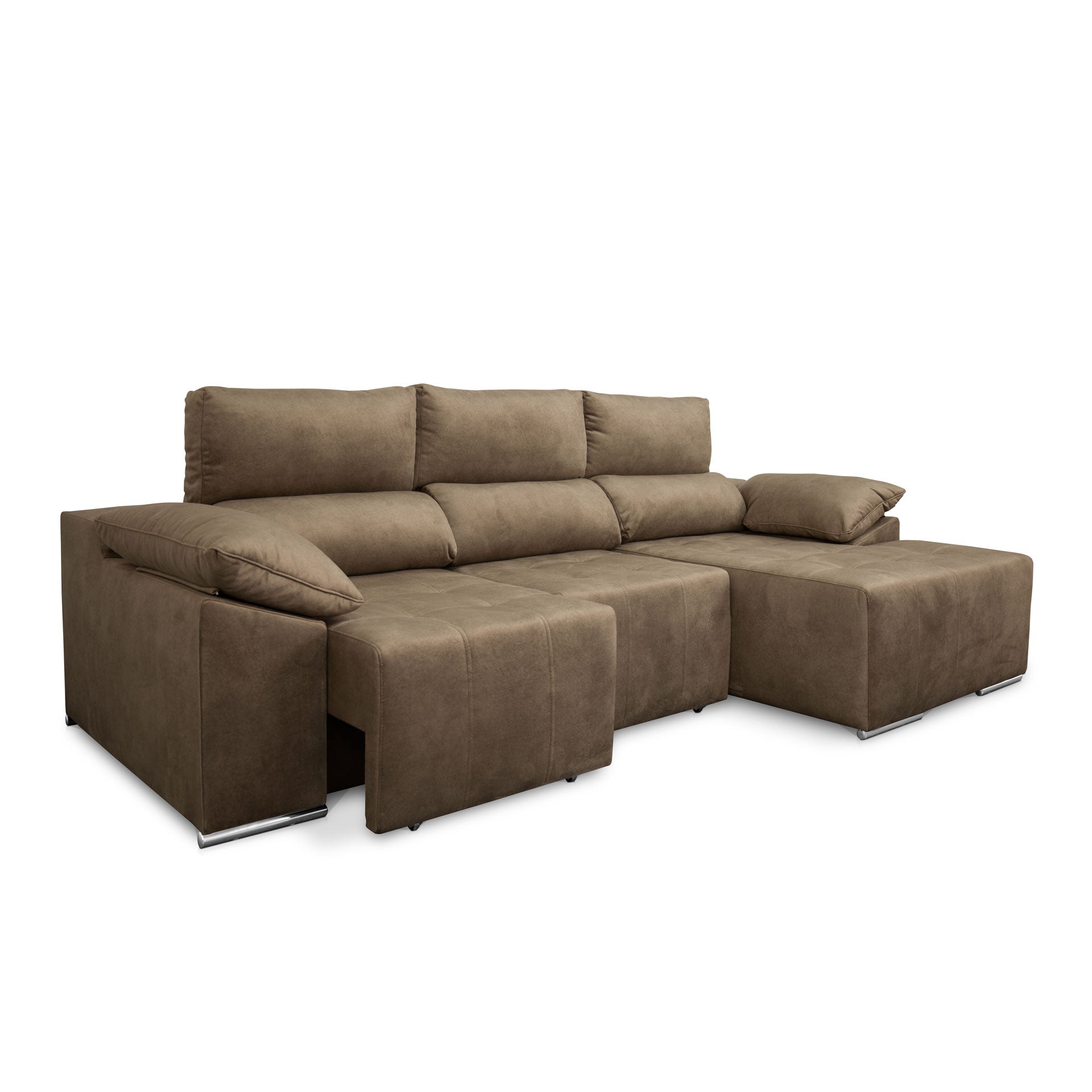 Sofá de Canto River com Chaise Longue e Assentos Extensíveis - Bege