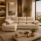 Sofá de Canto Compostela com Chaise Longue Reversível e Arrumação - Bege